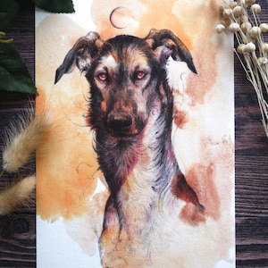 Crescent Moon Dog Limited Giclée Art Print, Dark Art, A5