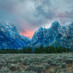 Oversized Photographic print of Mountain Sunset in Grand Teton National Park with Elk in the meadow