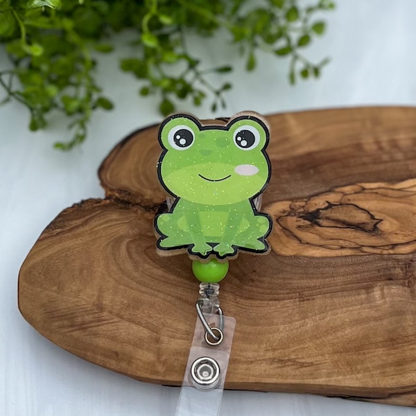 Badge Reel Cute Frog ID Holder gift for frog lover gift for teacher gift for nurse RN badge reel gift for coworker toad swivel clip badge
