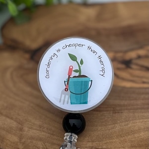 Badge Reel Gardening ID holder badge clip cute garden badge reel gift for nurse gift for coworker gardening outdoor nature dirt plant garden