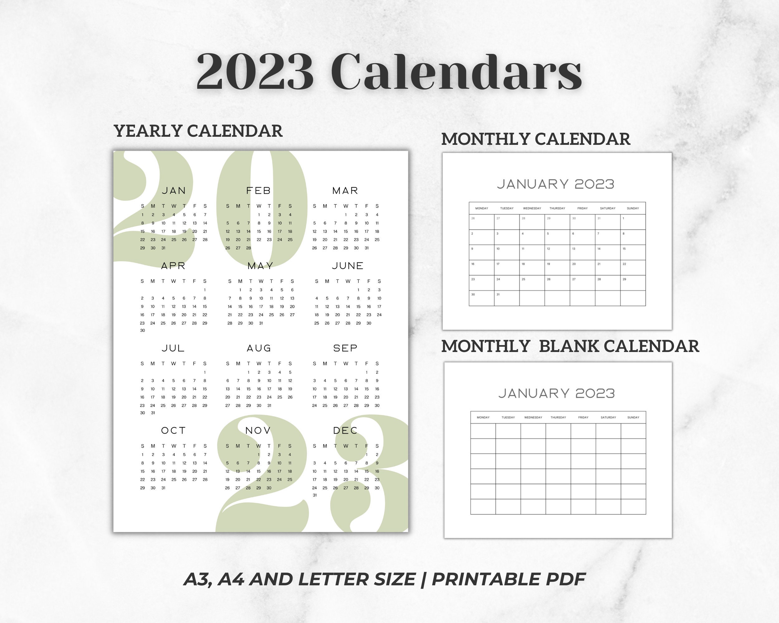 2023 Calendar Printable Monthly Planner 2023 A3 A4 - Etsy