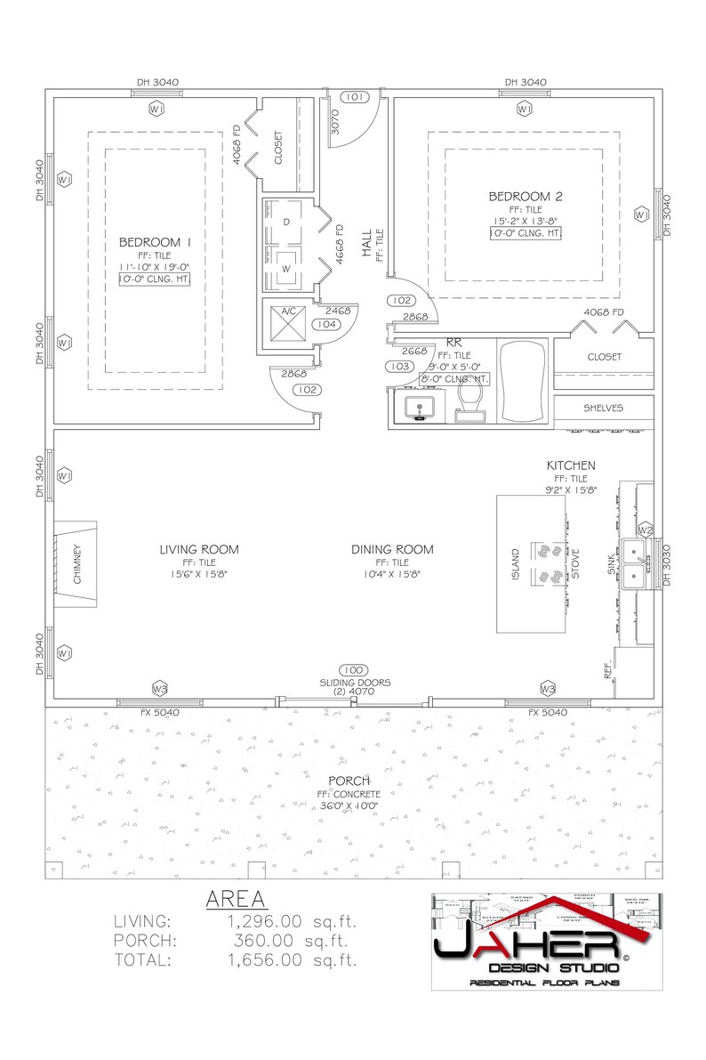 Modern Log Siding House Plans 36ftx36ft / 2 Bedrooms 1 Bathroom/ PDF