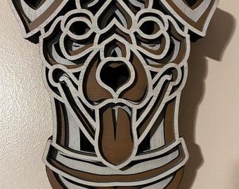 Decoración de pared con diseño de perro feliz, mandala de madera para amantes de los perros.