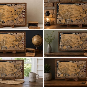 US Monuments Tracker Map, Wooden Landmarks Travel Keepsake with Storage Box, Road Trip Gift