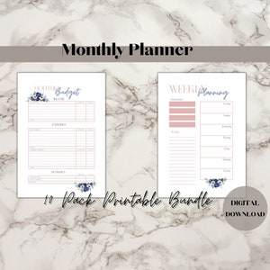 Digital monthly planner printable, January 2023 monthly and weekly planner printable, Cute digital monthly planner printable, Cute planner