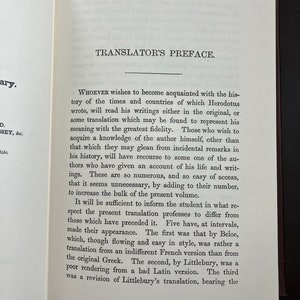 May include: A page from a book with the title "Translator's Preface" and text about the history of Herodotus' writings and the different translations of his work.