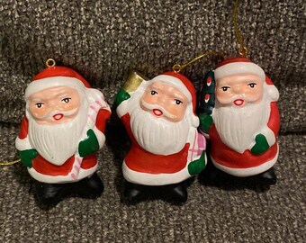 3 Santa Claus Christmas Ornaments Hong Kong Vintage resin? Heavy Bundle Lot