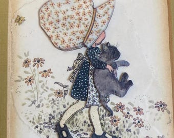 VINTAGE Holly Hobbie Cat Die Cut Out 3D Paper Art Print Framed Diorama Shadowbox