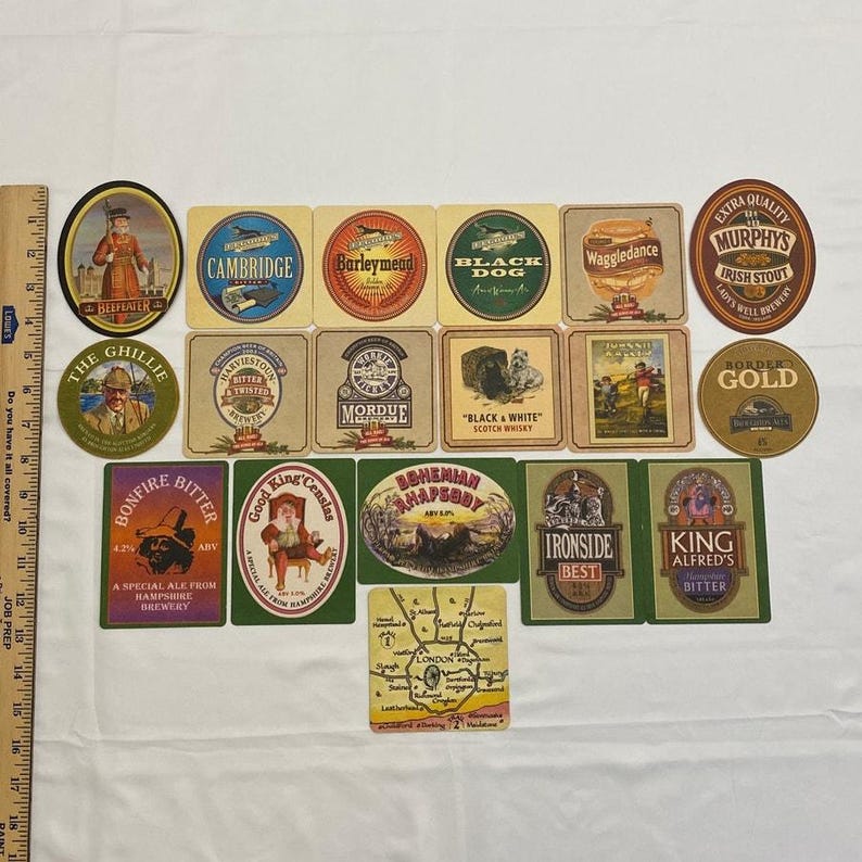 Lot of Beer Mat Coasters United Kingdom 18 BEEFEATER JOHNNIE WALKER Hops Brewery image 10