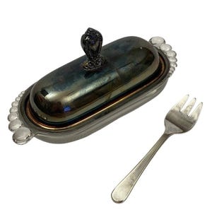 Vintage Silverplated Glass Butter Dish Teardrop Rogers Bros Silver IS Antique