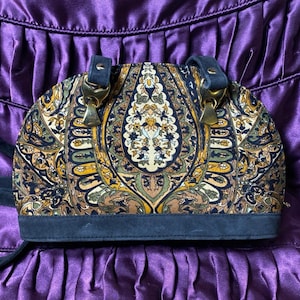 Vintage Carpetbag Tapestry Purse Grandmacore Suede Gold Orange Ornate Boho READ