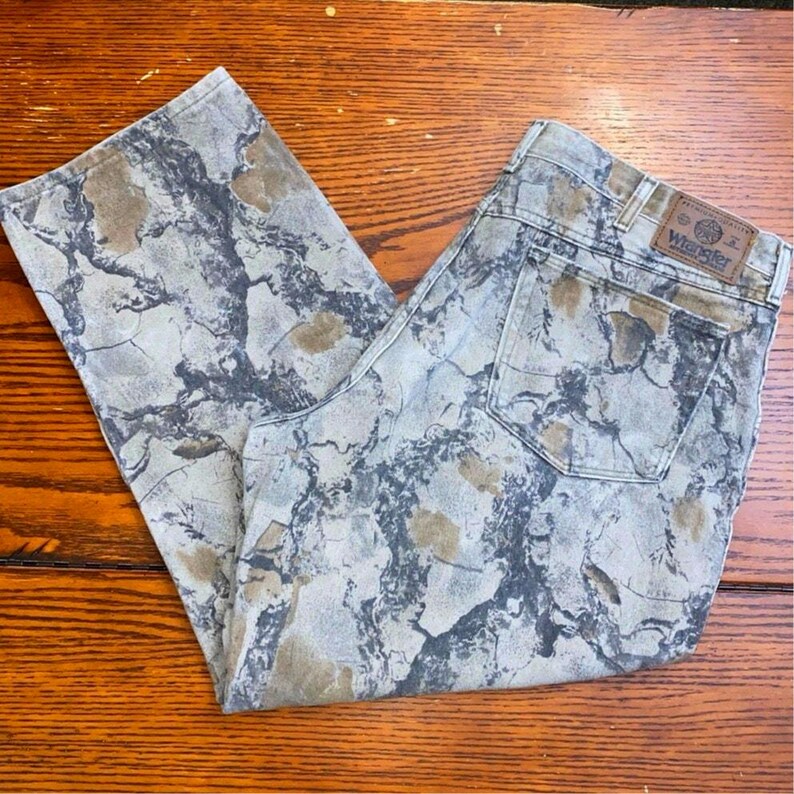 Men's Wrangler Jeans Double Knee Vintage Camo outdoor 38 Mossy Oak Break Canvas image 3