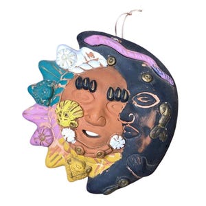 Sole Luna Terracotta dipinta Arte popolare messicana Appesa Arte da parete Casa Giardino Serpente