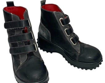 Vintage Ellemenno Y2K Platform Combat Boots Punk 10M 90s Gorpcore Grunge Moto