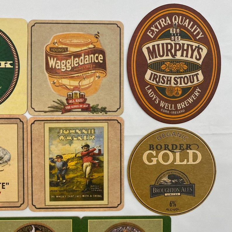 Lot of Beer Mat Coasters United Kingdom 18 BEEFEATER JOHNNIE WALKER Hops Brewery image 5