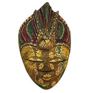Vintage Tribal Indonesian Batik Wood Mask Hand Carved Painted Folk Art Décor
