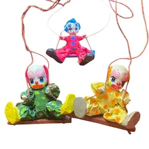 Vintage Paper Mache Swinging Hanging Clown Dolls Circus 3 Mexican Folk Art Fair