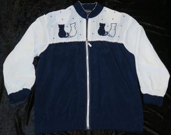 Vintage Cat Lover Jacket Beaded Embroidered Rope Western Sz Large Shoulder Pads