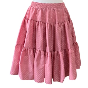 Malco Modes Vintage 70s Pink Polka Dot Square Dance Circle Ruffle Skirt Pull on