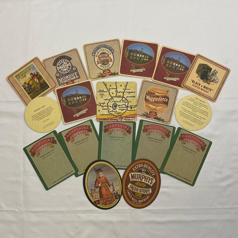 Lot of Beer Mat Coasters United Kingdom 18 BEEFEATER JOHNNIE WALKER Hops Brewery image 2