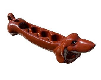 Marston California Dachshund Mid Century 4PC Pottery Condiment Dish MCM