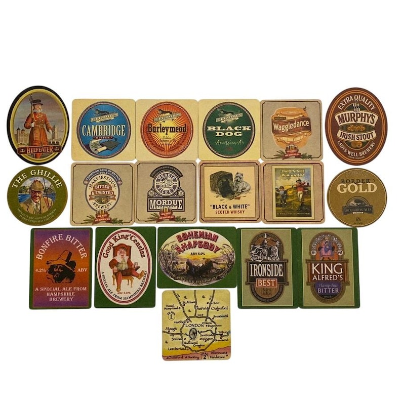 Lot of Beer Mat Coasters United Kingdom 18 BEEFEATER JOHNNIE WALKER Hops Brewery image 1