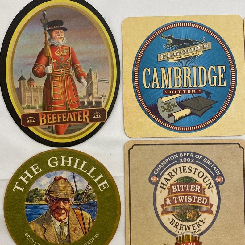 Lot of Beer Mat Coasters United Kingdom 18 BEEFEATER JOHNNIE WALKER Hops Brewery image 3