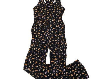 VTG Floral Garden Print Jumpsuit Romper Button Side Overalls SZ 4 LaPetite Fleur