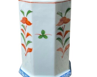 Vintage Japan Flower Pottery Kozan Gama Vase Octagon Asian Small 5&quot; Pot Decor