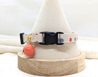 Cat Collar Beige and colorful Polka dot with removable metal bell  3/8 for Cat and Mini dog Collar (Customizable)