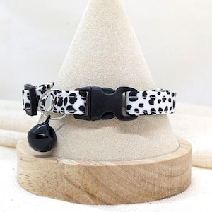 Cat Collar White and black leopard Pattern Breakaway Cat Collar removable with metal bell  3/8 Cat and Mini dog Collar