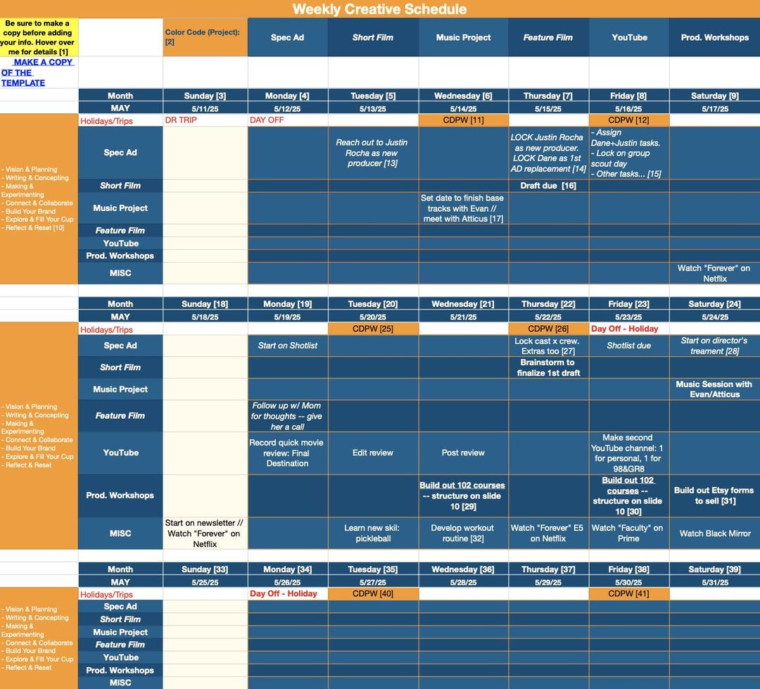 Content Creation Weekly Schedule - Etsy