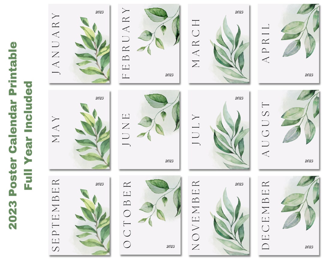 2023 Printable Wall Calendar Poster Bundle Botanical Etsy