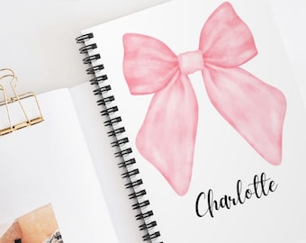 Custom Coquette Notebook, Coquette Bow Notebook Gift, Personalized Spiral Notebook, Gift For Student, Prayer Journal, Bible Study Journal