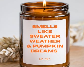 Personalized Fall Scented Soy Candle: Sweater Weather Gift