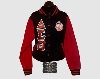 Chaqueta universitaria con purpurina Delta Sigma Theta - Roja