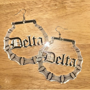Delta Sigma Theta Acrylic Bamboo Style Earrings - Silver
