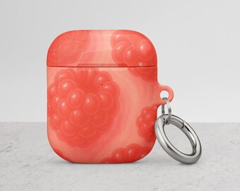 Funda para AirPods estilo Y2K, diseño de frambuesa roja jugosa con mosquetón.