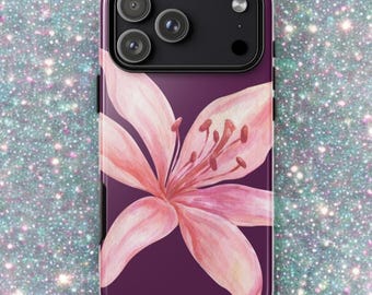 Pink Purple Floral iPhone Case Tiger Lily Phone Cover Botanical Y2k Coquette Flower Pattern