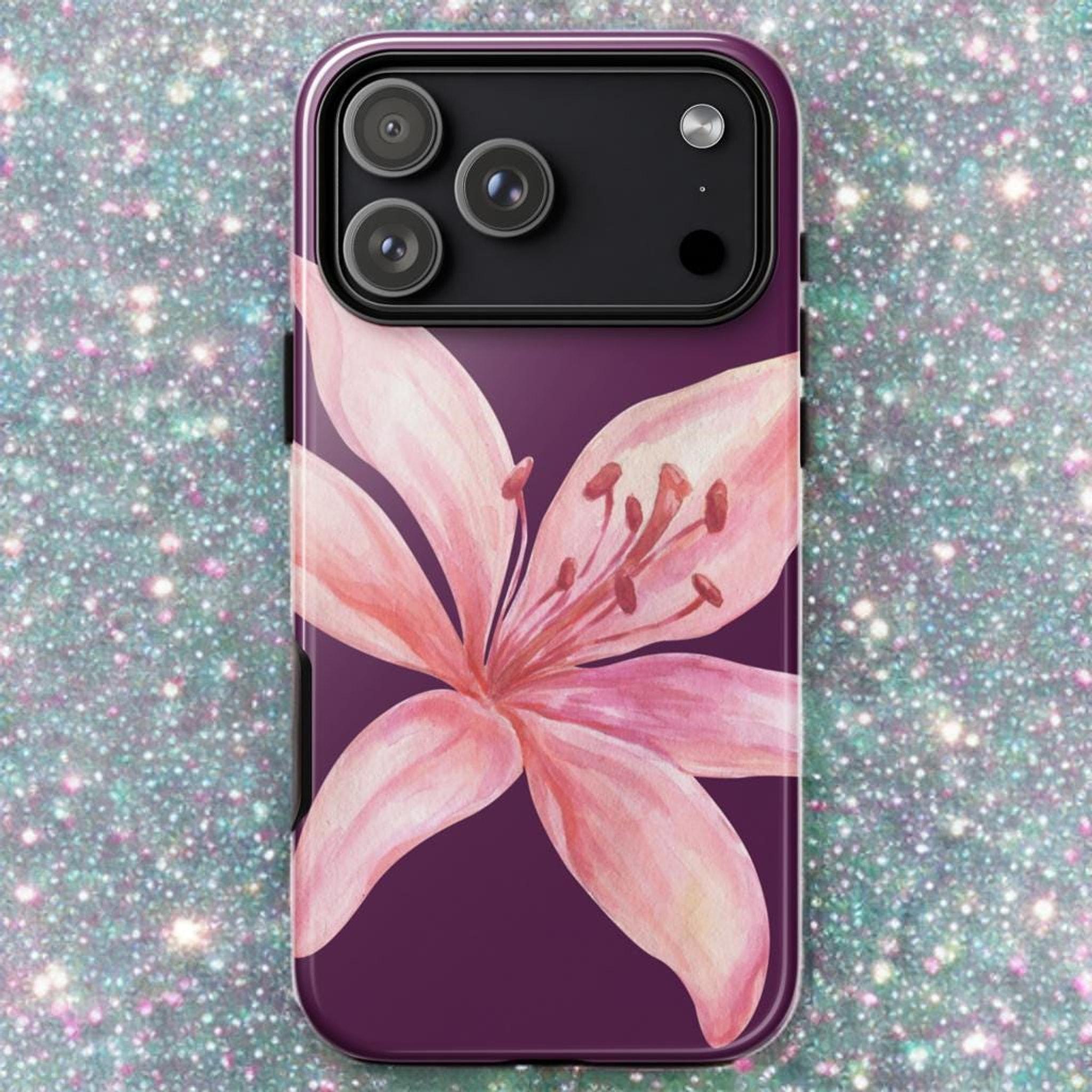 Pink Purple Floral iPhone Case Tiger Lily Phone Cover Botanical