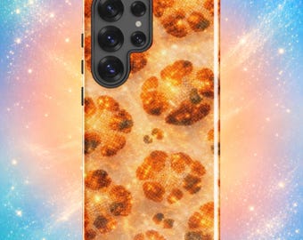Capa para celular Samsung com estampa de leopardo laranja e glitter, estilo animal, glamour Y2K — Amber Heat