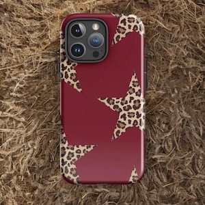 iPhone-hoesje bordeauxrode luipaardster – rode Y2K-cheetahprint, trendy Downtown Girl-esthetiek, schattig iPhone-hoesje iPhone 11-16 Pro Max