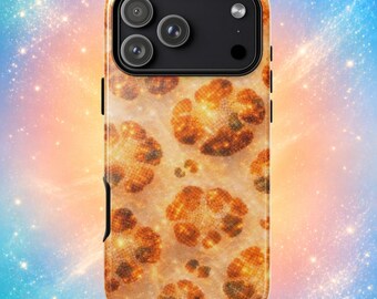 Capa para iPhone com estampa de leopardo laranja e glitter, estilo animal, glamour Y2K — Amber Heat