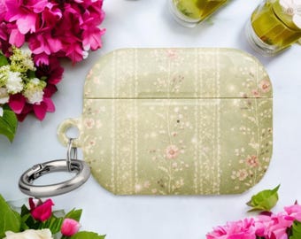 Capa para AirPods Coquette Verde Sálvia com Renda Romântica e Estampa Floral Vintage — Heirloom Vine