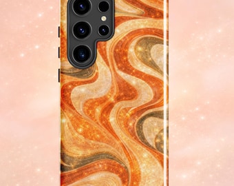 Capa para celular Samsung com glitter laranja espiralado, estilo retrô glamouroso Y2K — Solar Silk