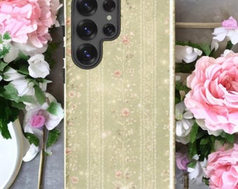 Capa para Samsung Coquette Verde Sálvia com Renda Romântica e Estampa Floral Vintage — Heirloom Vine