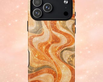 Capa para iPhone Magsafe Laranja Espiral Retrô Y2K com Glitter — Solar Silk