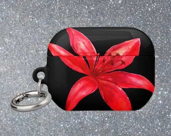 Red Black Floral Airpods Case Tiger Lily Airpod Cover Protective Orchid Flower Hibiscus