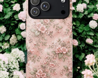 Capa para iPhone MagSafe Pink Coquette Floral – Capa para celular vintage romântica em tons de rosa.