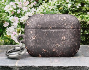 Capa para AirPods Coquette com detalhe de flor romântica em renda cinza — Flint Veil